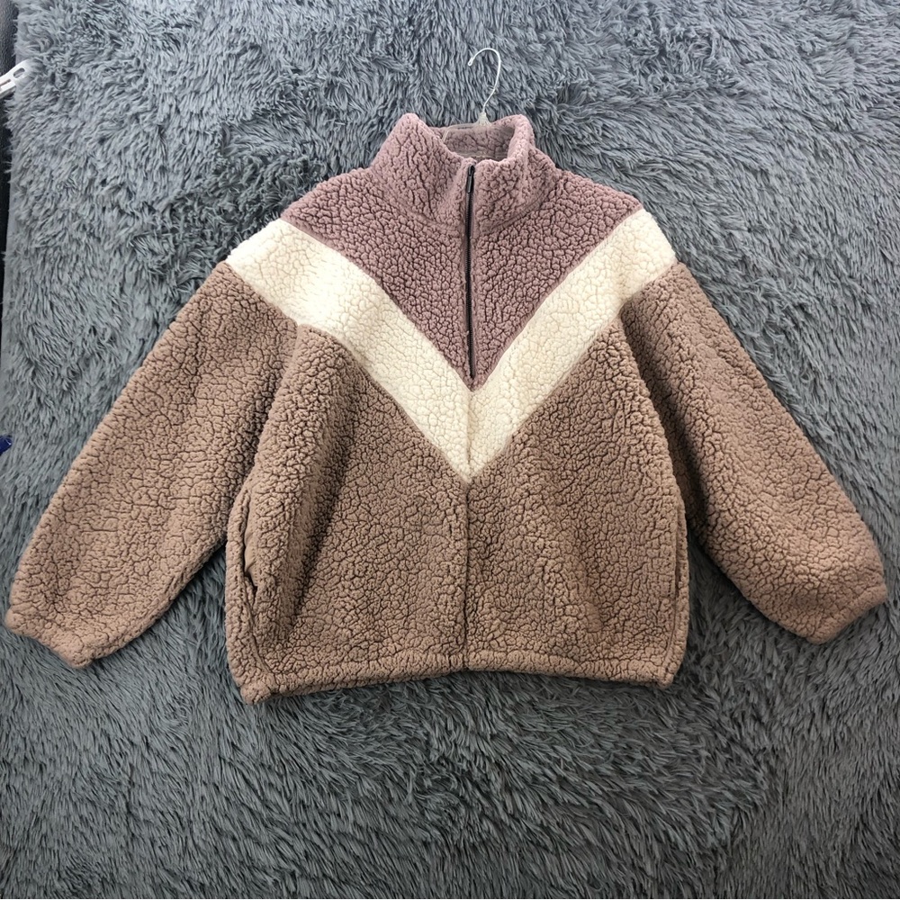 Nine West Pullover Womens Xl Vneck Color Block Sherpa Pockets
